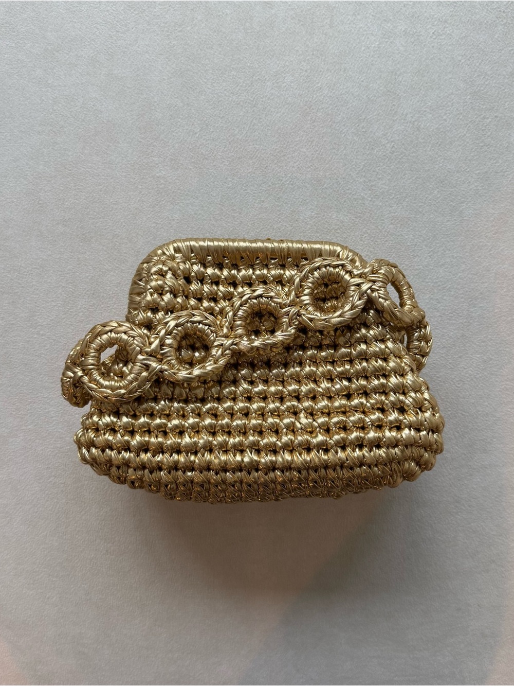 Mini Metallic Crochet Clutch Bag - Persefoni Gold